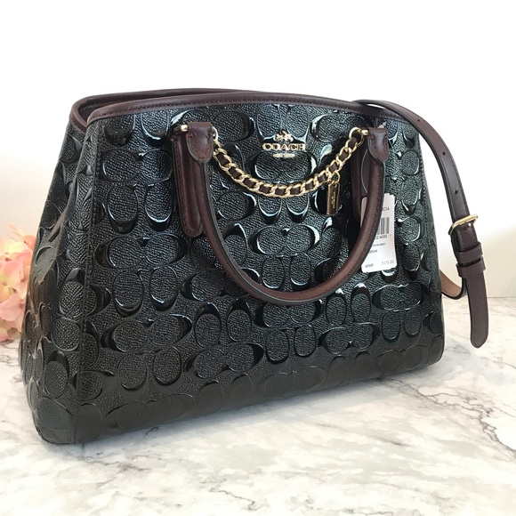 Coach Handbags - Coach Signature Small Margot (Black/Burg)